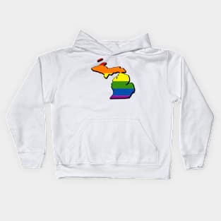 Rainbow Michigan Outline Kids Hoodie